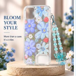 iPhone 16 Pro Max Blue Floral Transparent Case with Blue Butterfly Pearl Charm | Cute Aesthetic Shockproof Cover | The Accessify