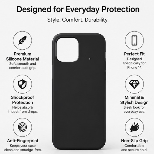 Minimal Matte Black Silicone Case for Apple iPhone 13 and iPhone 14