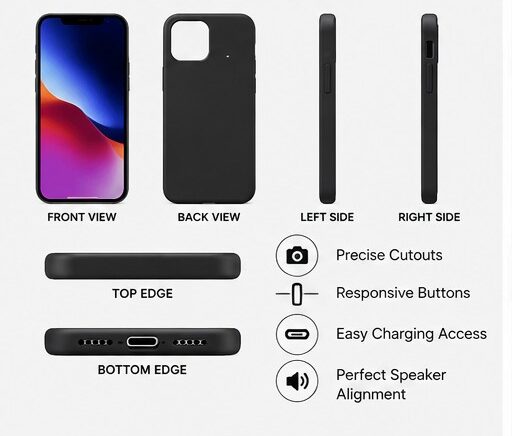 Minimal Matte Black Silicone Case for Apple iPhone 13 and iPhone 14