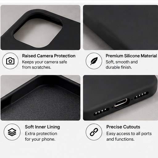 Minimal Matte Black Silicone Case for Apple iPhone 13 and iPhone 14