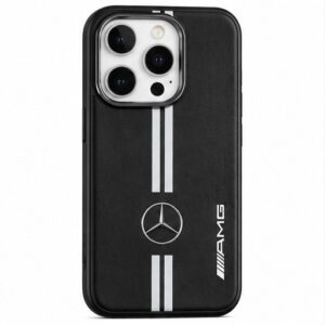 iPhone 16 Pro Premium Black Leather Case with Racing Stripe by The Accessify iPhone 16 Pro Mercedes AMG Style Leather Case