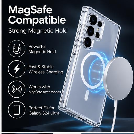 Samsung Galaxy S25 Ultra Crystal Clear MagSafe Case | Transparent Shockproof Magnetic Cover | The Accessify - Image 6