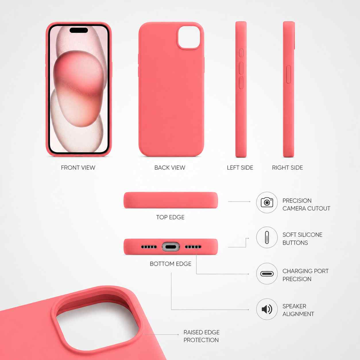 Coral Pink Liquid Silicone Case for Apple iPhone 15