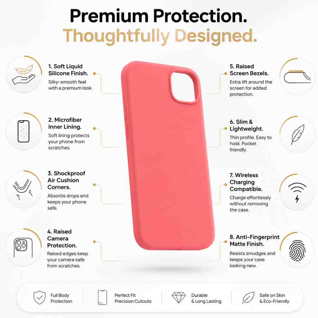 Coral Pink Liquid Silicone Case for Apple iPhone 15