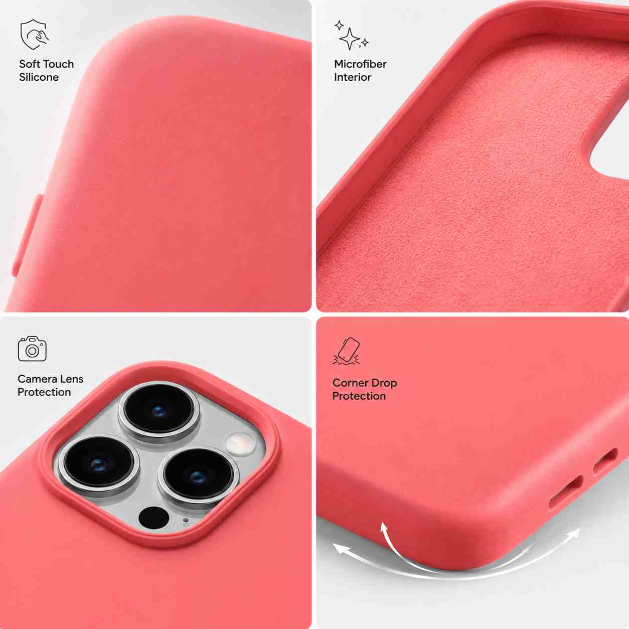 Coral Pink Liquid Silicone Case for Apple iPhone 15