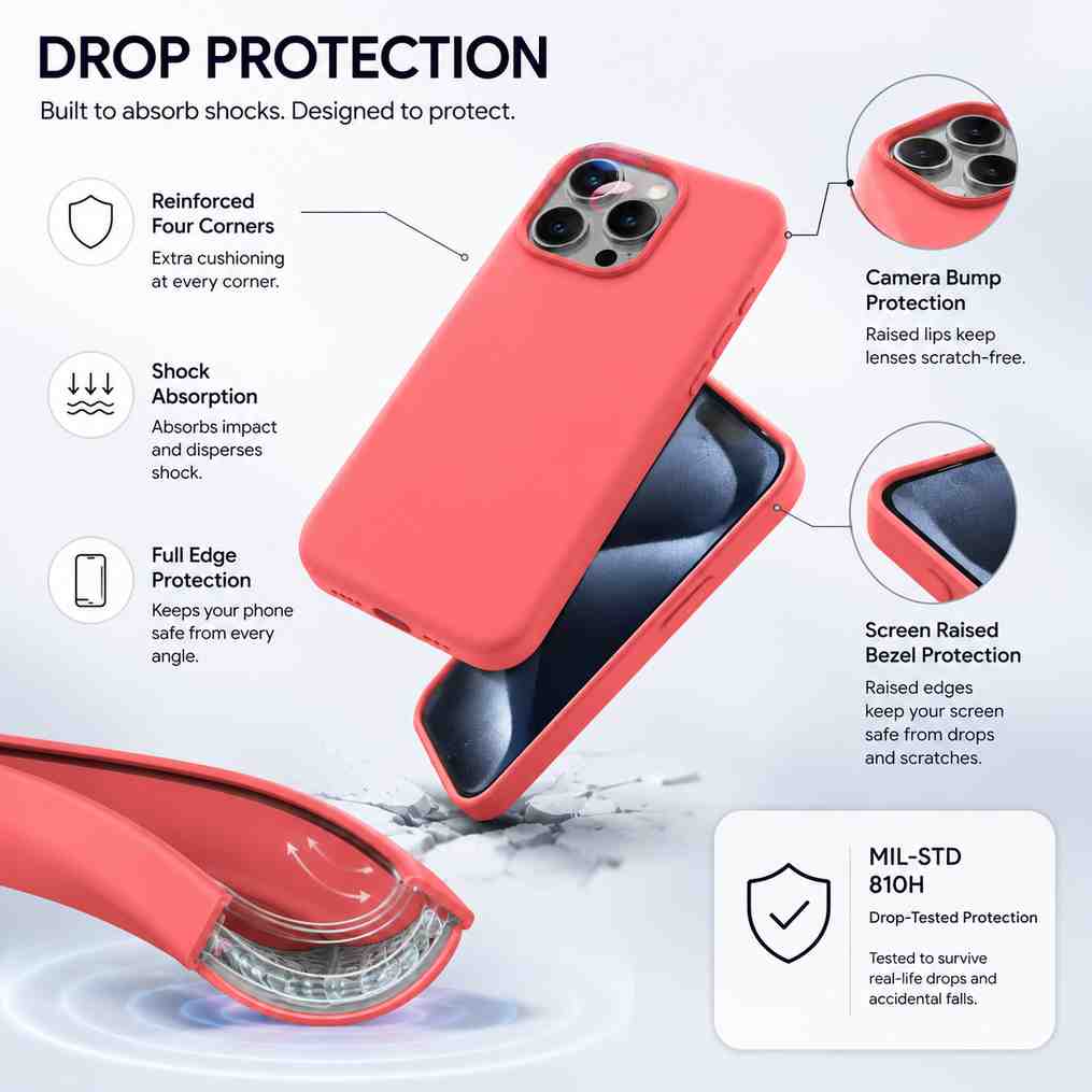 Coral Pink Liquid Silicone Case for Apple iPhone 15