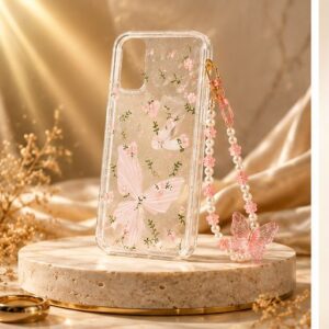 iPhone 17 Pink Butterfly Transparent Case with Pearl Charm by The Accessify