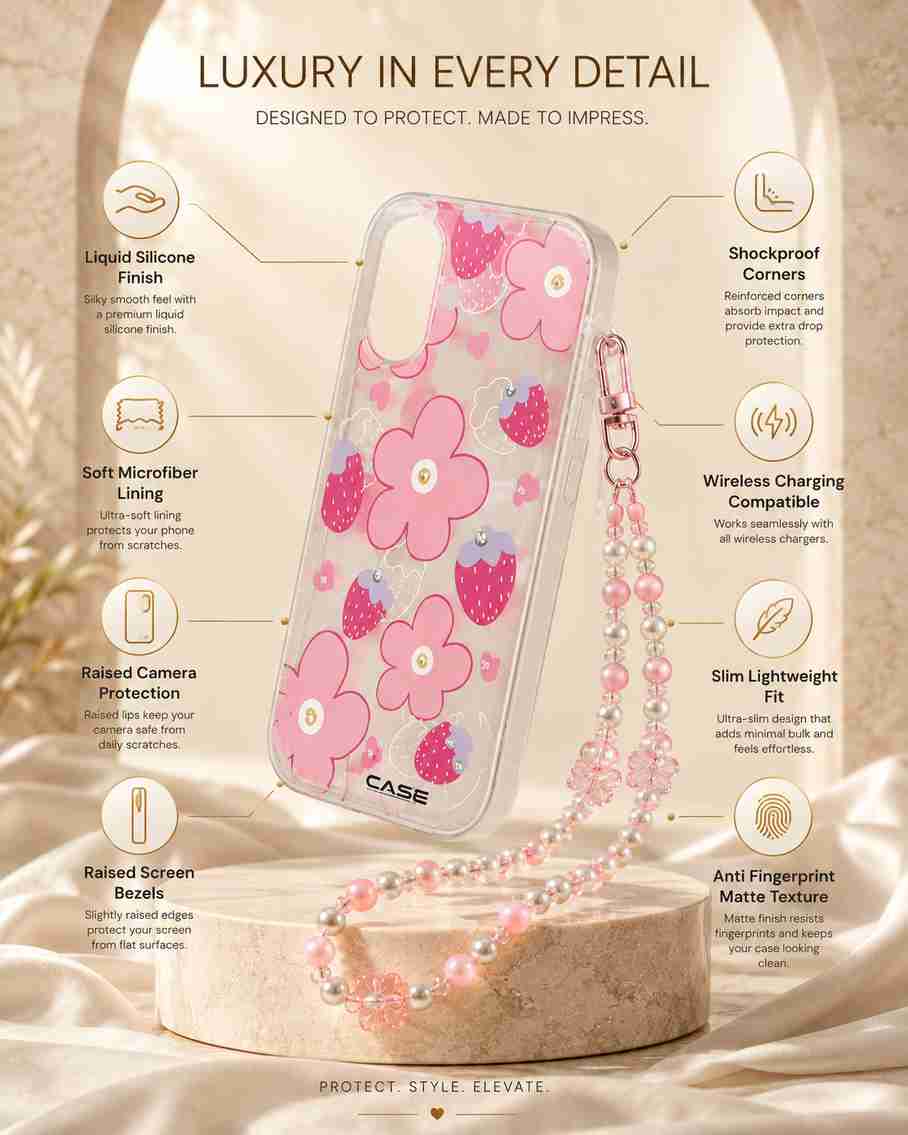 Pink Pearl Wrist Charm Transparent iPhone 16 Case