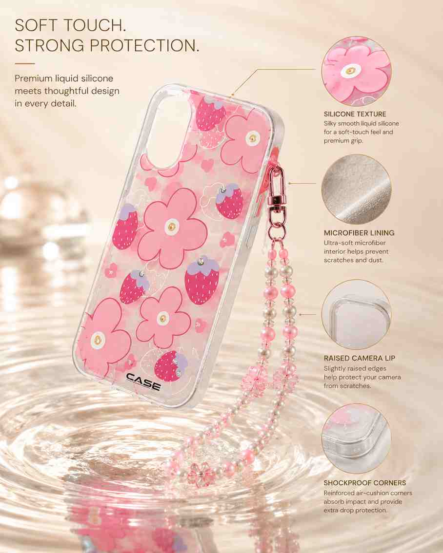 Pink Pearl Wrist Charm Transparent iPhone 16 Case