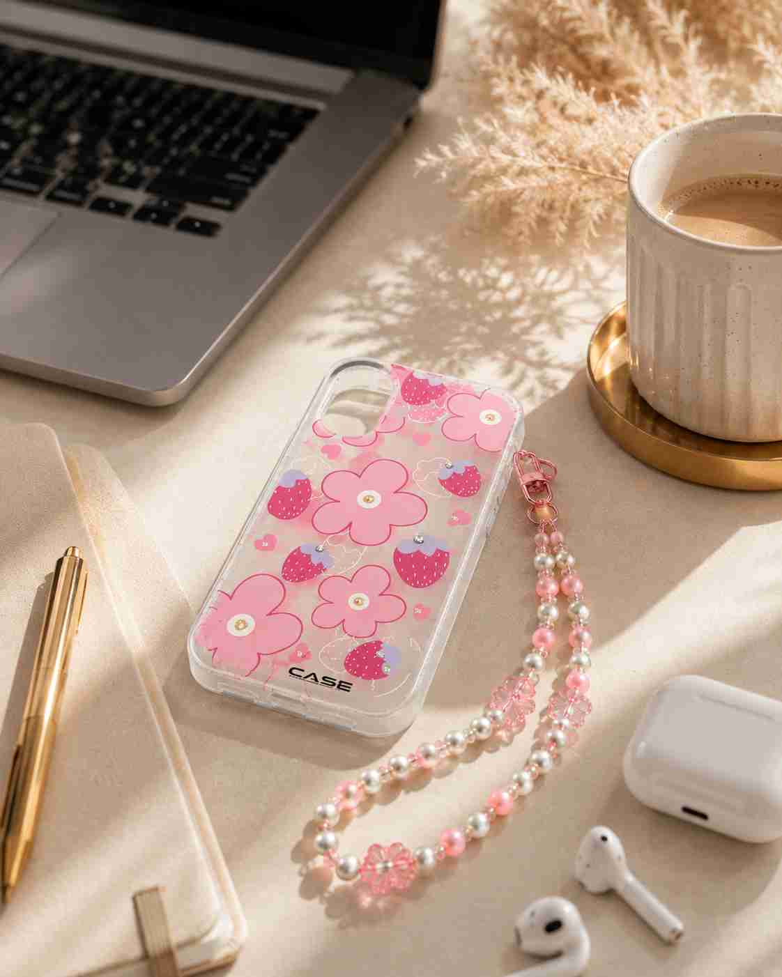 Aesthetic Strawberry Flower Transparent Case for Apple iPhone 16