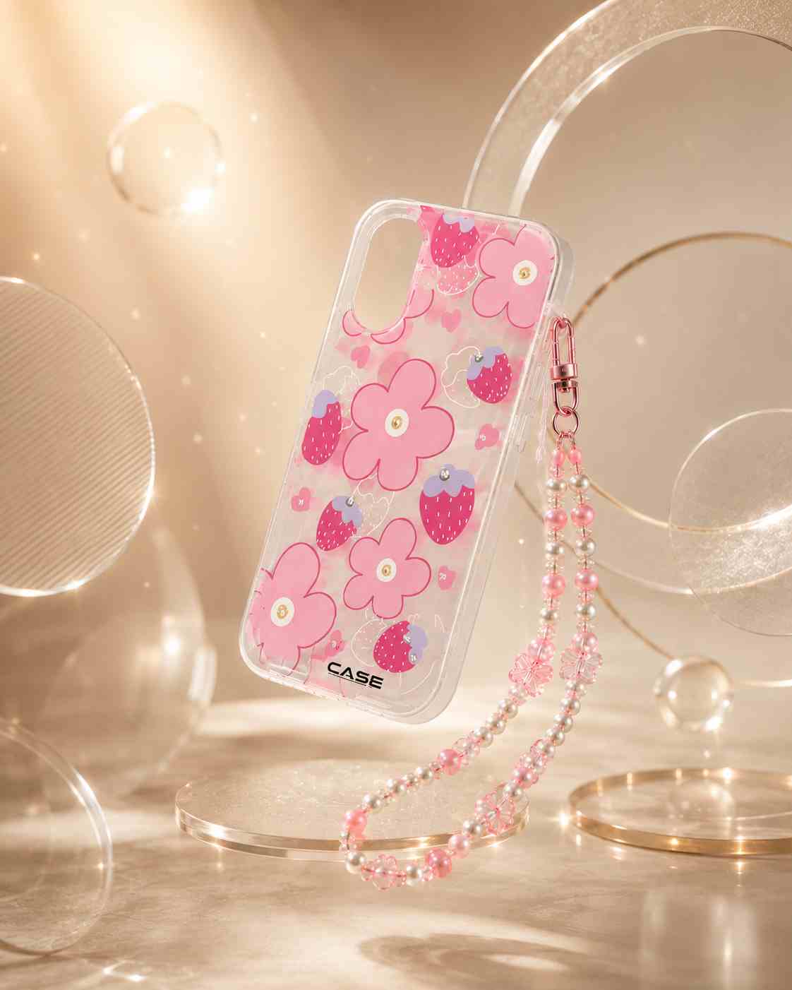 Aesthetic Strawberry Flower Transparent Case for Apple iPhone 16
