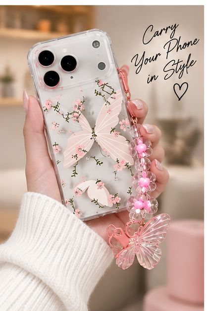 iPhone 17 Pro Max Butterfly Transparent Case with Floral Pearl Charm | Cute Minimal Shockproof Cover | The Accessify - Image 4