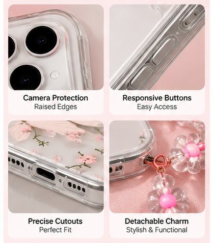 iPhone 17 Pro Max Butterfly Transparent Case with Floral Pearl Charm | Cute Minimal Shockproof Cover | The Accessify - Image 3
